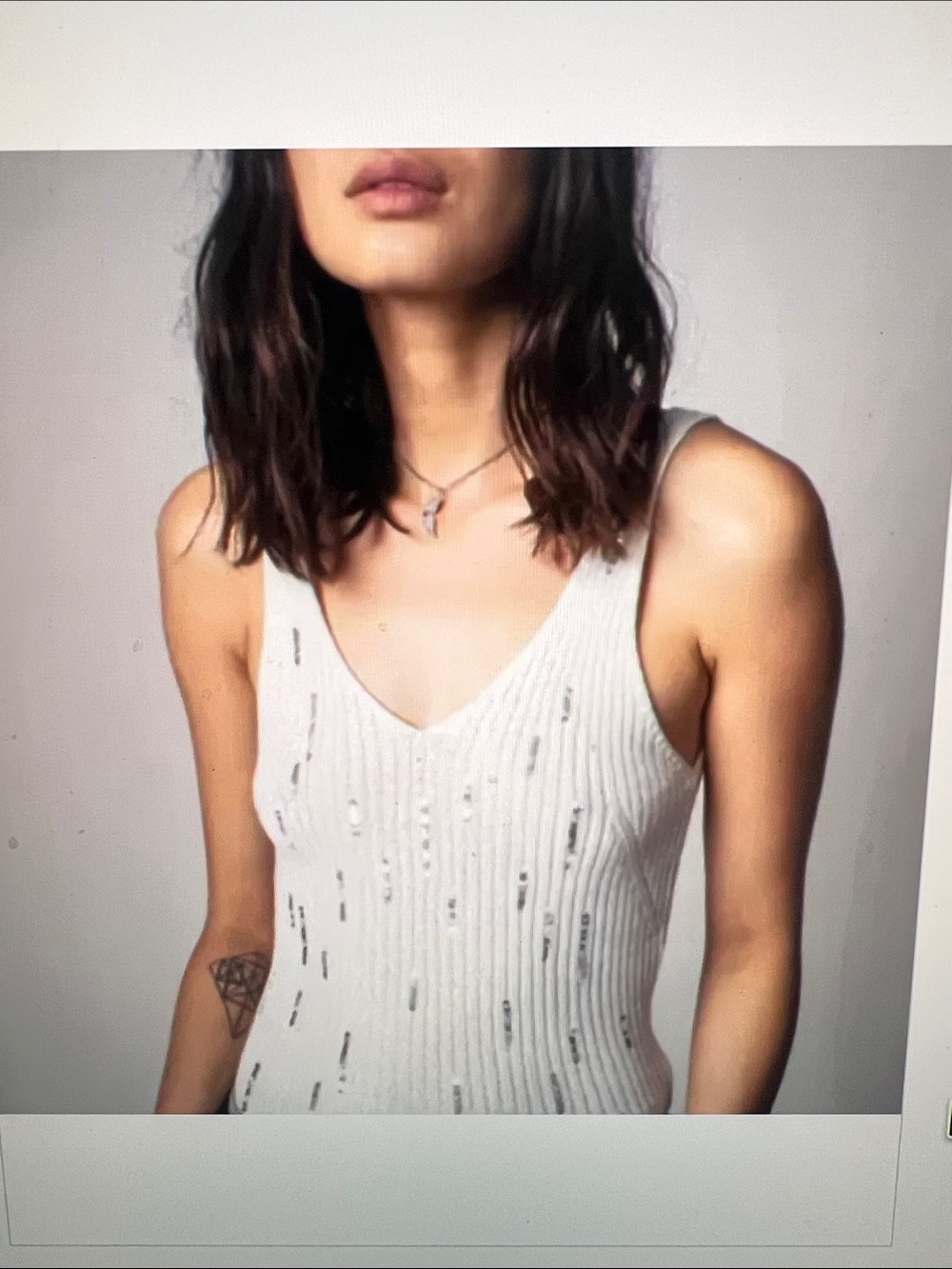 Zadig & Voltaire Cream Distressed Ribbed V‑Neck Tank